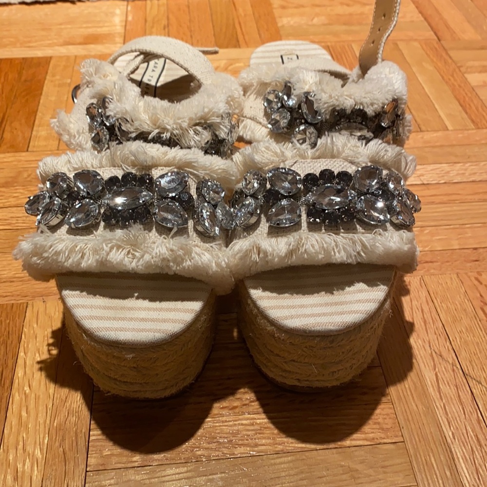 Zara Straw Jewels Platform Sandals